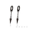 PAIR OF 316L STAINLESS STEEL HUGGIE/HOOP EARRINGS WITH  RIVE CONE SPIKE DANGLE